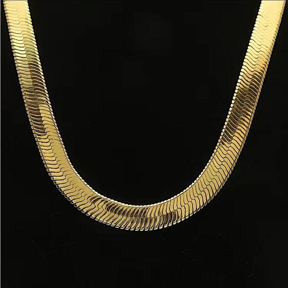Gold Herringbone Flat Necklace Bracelet Set, Unisex, Two Piece 4mm - Picture 5 of 10